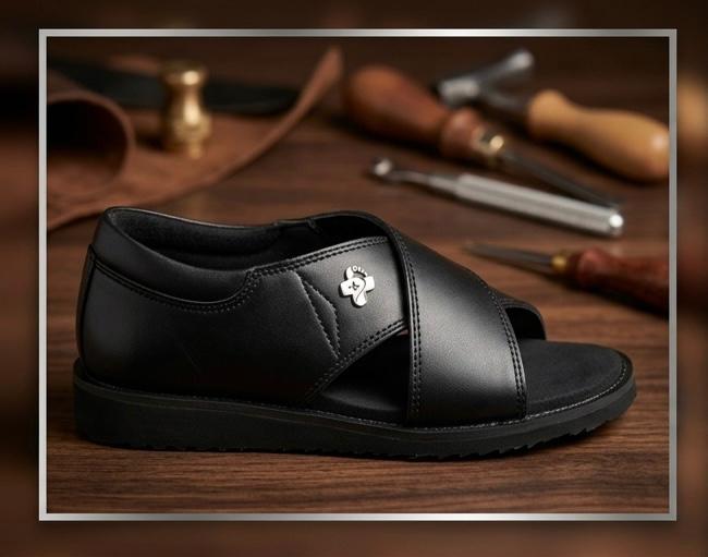 Podoplus black closed orthopedic shoe with an open toe design